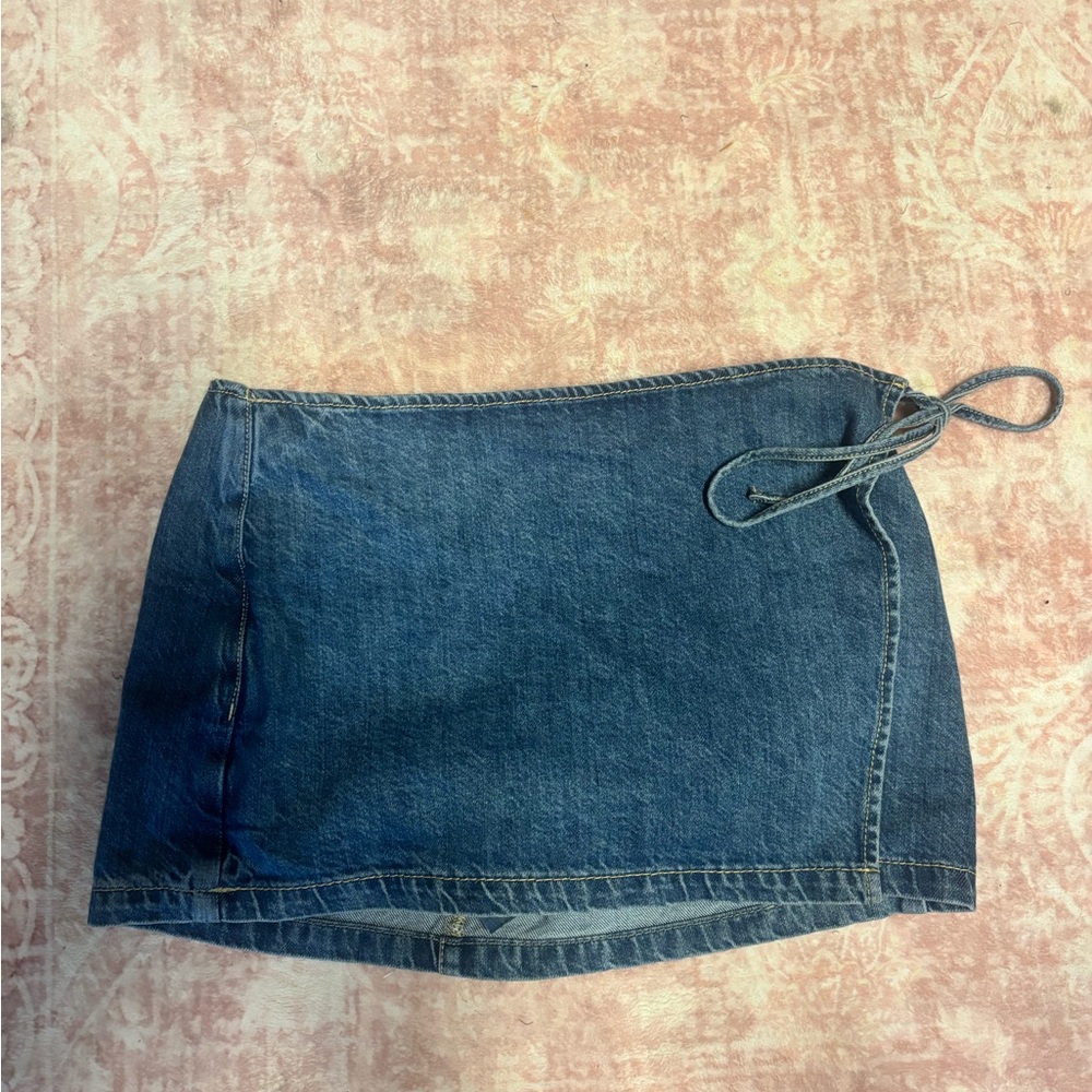 Garage Denim Wrap Mini Skirt
